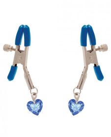 I'll Never Let Go Nipple Clamps Blue Heart Charms