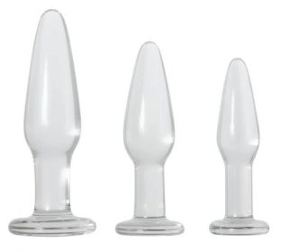 Glass Anal Training Trio 3 Clear Butt Plugs